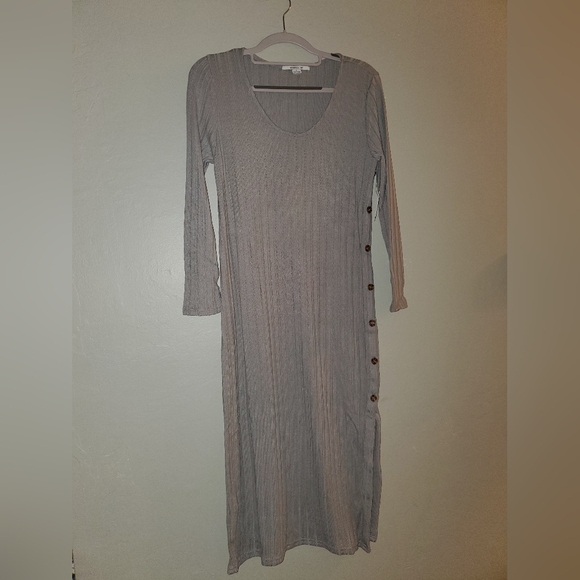 O'Neill Large Pilar Grey Rib Knit Longsleeve Button Dress - Picture 10 of 14